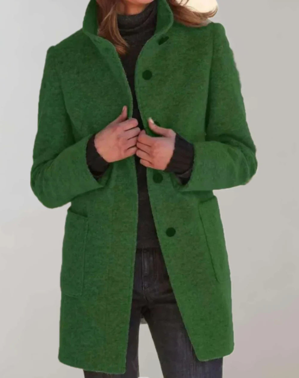 Arvey | Elegant Mid-Length Wool Coat with High Collar