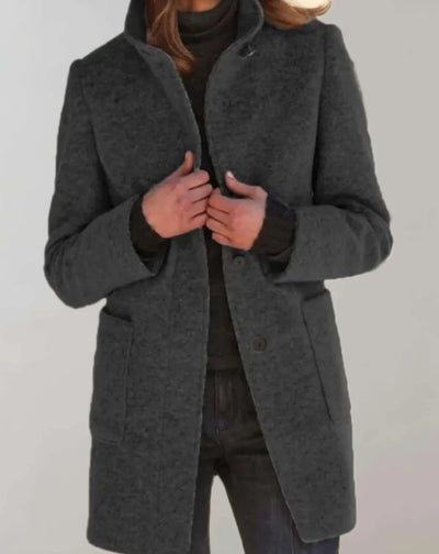 Arvey | Elegant Mid-Length Wool Coat with High Collar