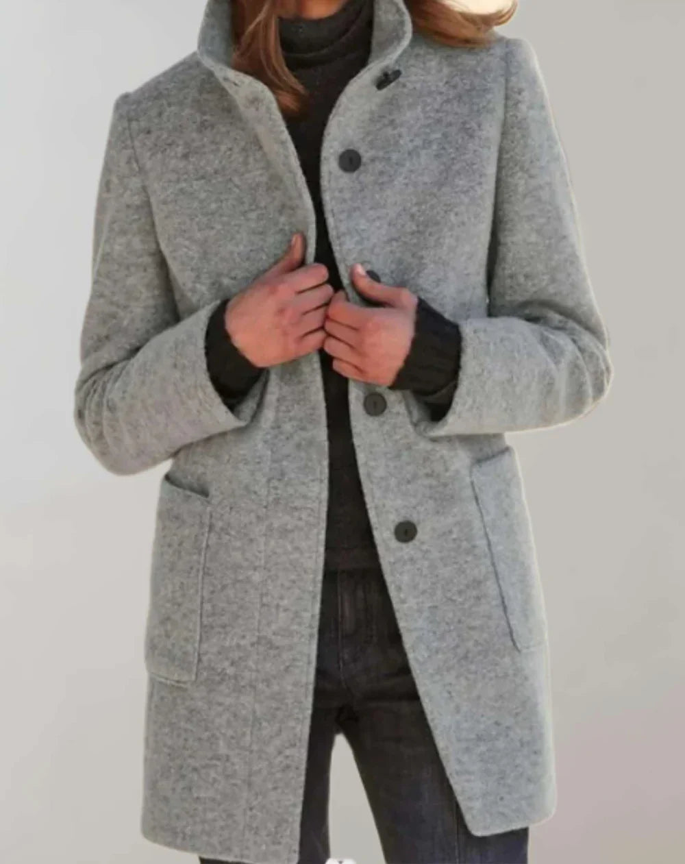 Arvey | Elegant Mid-Length Wool Coat with High Collar